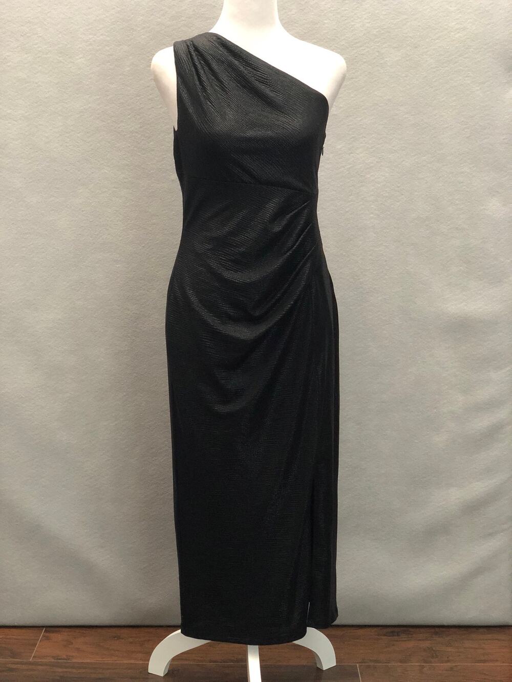 Lauren Ralph Lauren Cocktail Dress One Shoulder Black Foil Women's Size 8 NEW